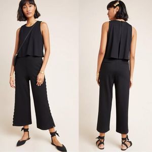 Anthropologie Freya Scalloped Cut Out Back Wide Leg Jumpsuit in Black Size 12